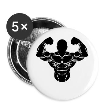 Muscle Man Bodybuilder Gym Workout Gym - Buttons large 2.2''/56 mm (5-pack) - white - Front