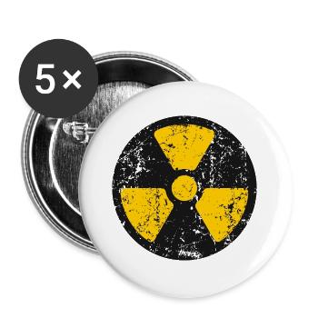 Strahlungs-Grunge-Ikon Nuklearwarnsymbol - Buttons groß 56 mm (5er Pack) - Weiß - Vorne