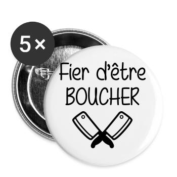Fier d'être boucher - Lot de 5 grands badges (56 mm) - blanc - Devant