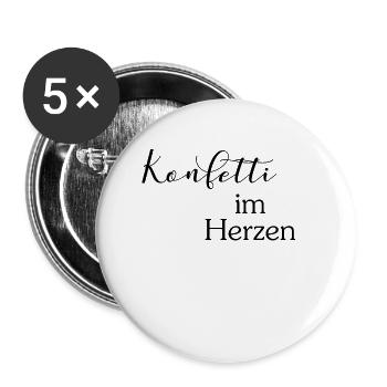 Konfetti im Herzen - Buttons groß 56 mm (5er Pack) - Weiß - Vorne