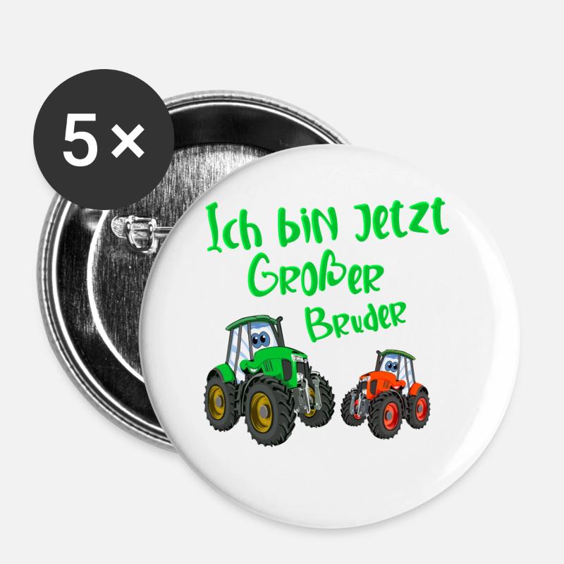 Ich Bin Jetzt Großer Bruder Traktor - Buttons groß 56 mm (5er Pack) - Weiß