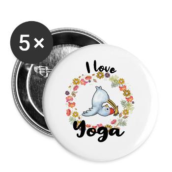 J'aime le yoga poulets poussins fermier fermier poulet - Lot de 5 grands badges (56 mm) - blanc - Devant