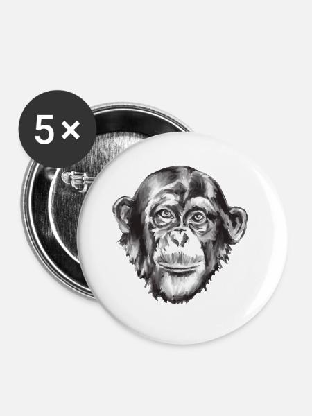 Schimpansen Porträt Graustufen - Buttons groß 56 mm (5er Pack) - Weiß