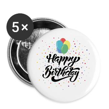 Alles Gute zum Geburtstag - Buttons groß 56 mm (5er Pack) - Weiß - Vorne