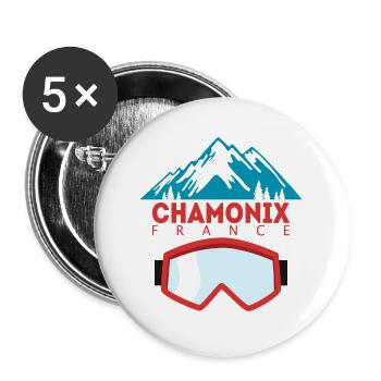 Chamonix France Berge Wintersport Geschenk - Buttons groß 56 mm (5er Pack) - Weiß - Vorne