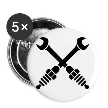 Wrench crossed with spark plugs - Buttons large 2.2''/56 mm (5-pack) - white - Front