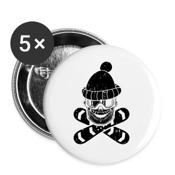 Snowboard Totenkopf | Snowboarder Ski Geschenkidee - Buttons groß 56 mm (5er Pack) - Weiß - Vorne