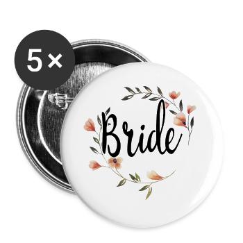 Bride To Be Bridal Flower Wreath Flowers Engagement JGA - Buttons large 2.2''/56 mm (5-pack) - white - Front