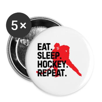 Eat Sleep Repeat Hockey Gift - Lot de 5 grands badges (56 mm) - blanc - Devant