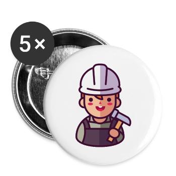 Construction worker - Buttons large 2.2''/56 mm (5-pack) - white - Front