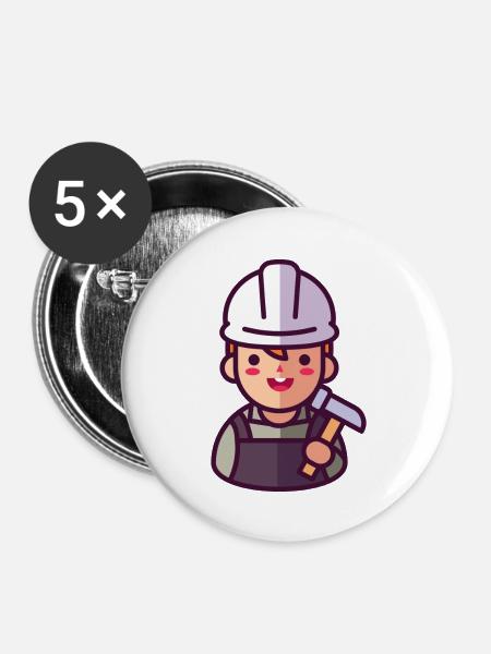 Bauarbeiter - Buttons groß 56 mm (5er Pack) - Weiß