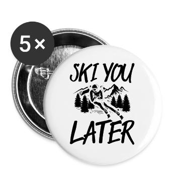 Skifahren Sprüche | Apres Ski Skifahrer Geschenke - Buttons groß 56 mm (5er Pack) - Weiß - Vorne
