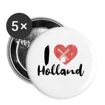 I love Holland Pays-Bas Windmühle Windmühle - Lot de 5 grands badges (56 mm) - blanc - Devant