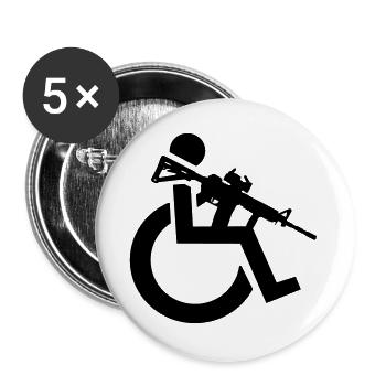 Bewaffneter Rollstuhlfahrer mit Gewehr, Waffe # - Buttons groß 56 mm (5er Pack) - Weiß - Vorne
