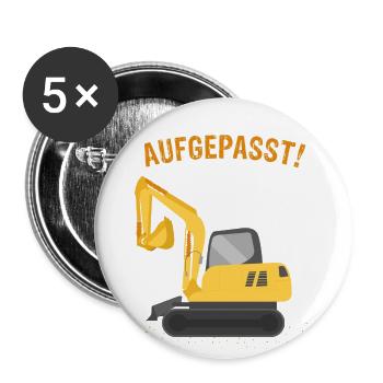 Bagger 2. Geburtstag 2 Jahre Jungen - Buttons groß 56 mm (5er Pack) - Weiß - Vorne