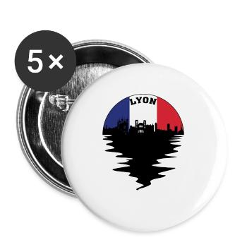 Lyon France Skyline Silhouette Drapeau Français Voyage - Lot de 5 grands badges (56 mm) - blanc - Devant
