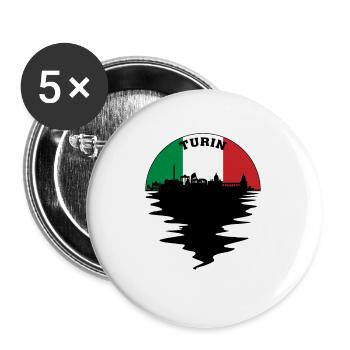 Turin Italy Skyline Italian Flag Travel Souvenir - Buttons large 2.2''/56 mm (5-pack) - white - Front