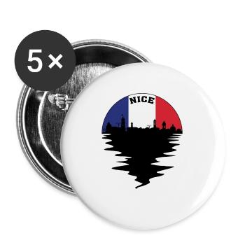 Nice France Skyline French Flag Travel Souvenir - Buttons large 2.2''/56 mm (5-pack) - white - Front