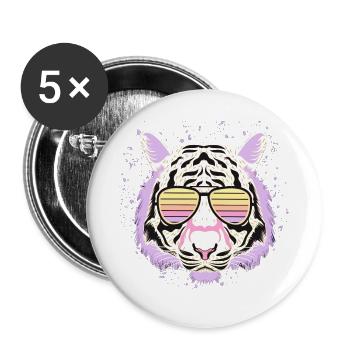 Tiger Psychedelic Brillenstil - Buttons groß 56 mm (5er Pack) - Weiß - Vorne
