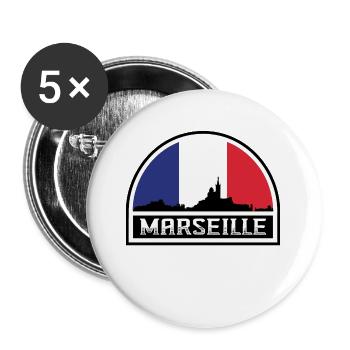 Marseille France Skyline Silhouette French Flag - Buttons large 2.2''/56 mm (5-pack) - white - Front