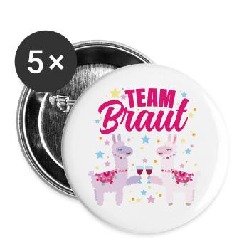 Team Braut JGA Geschenk Mann Cat Frau - Buttons groß 56 mm (5er Pack) - Weiß - Vorne