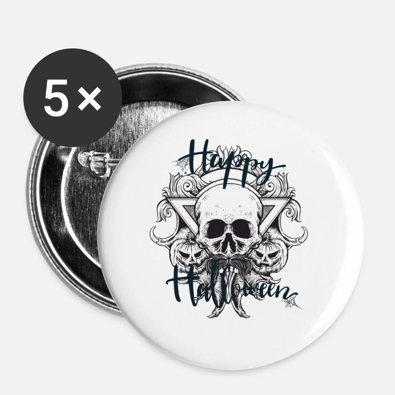 Happy Halloween skull - Buttons large 2.2''/56 mm (5-pack) - white