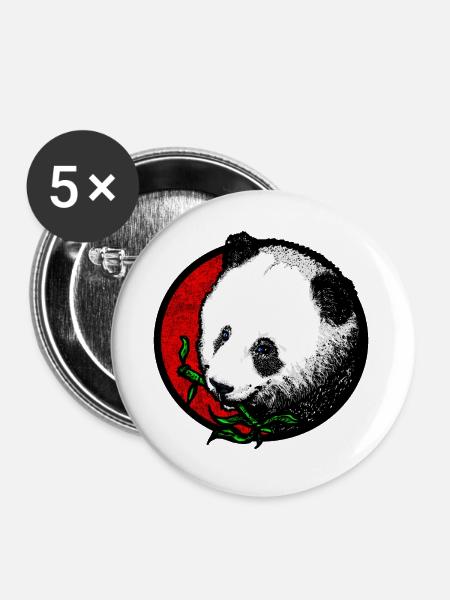 Pandakopf (Bambus/Bunt) - Buttons groß 56 mm (5er Pack) - Weiß