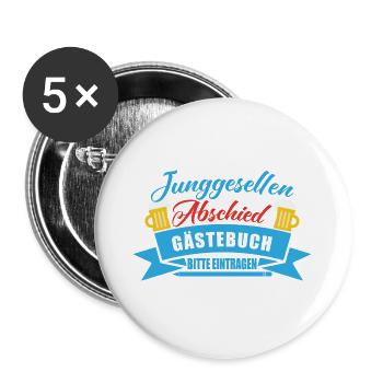 Junggesellenabschied Gästebuch bitte eintragen JGA - Buttons groß 56 mm (5er Pack) - Weiß - Vorne