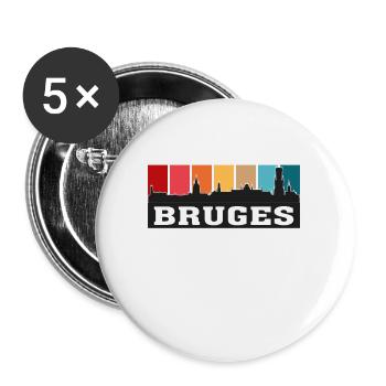 Bruges Belgique Voyage Skyline Souvenirs Silhouette - Lot de 5 grands badges (56 mm) - blanc - Devant