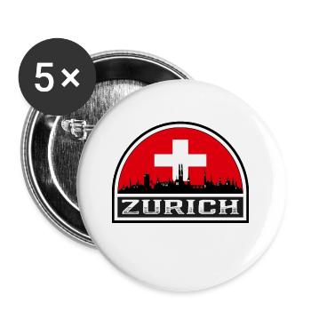 Zürich Schweiz Skyline Silhouette Schweizer Flagge T. - Buttons groß 56 mm (5er Pack) - Weiß - Vorne