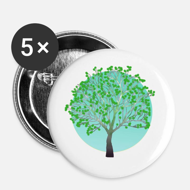Arbre vert au printemps - Lot de 5 grands badges (56 mm) - blanc