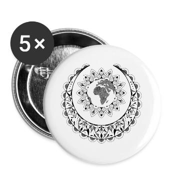 Planet Erde Mandala Sonne und Mond Mandala - Buttons groß 56 mm (5er Pack) - Weiß - Vorne