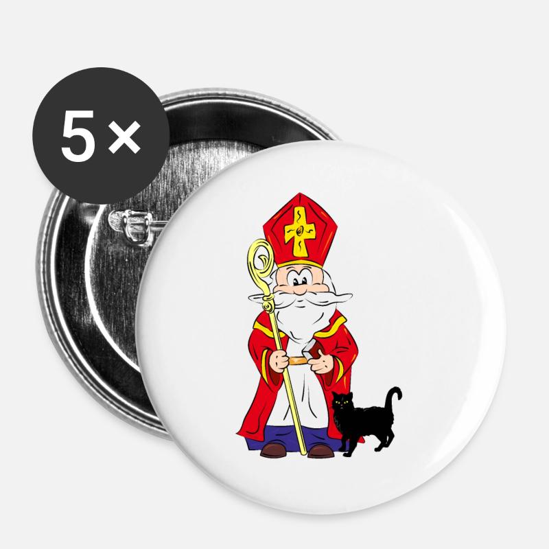 Sinterklaas without a black cat in his bag - Buttons large 2.2''/56 mm (5-pack) - white