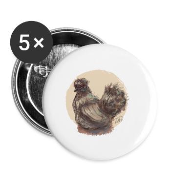 Braunes Seidenhuhn - Buttons groß 56 mm (5er Pack) - Weiß - Vorne