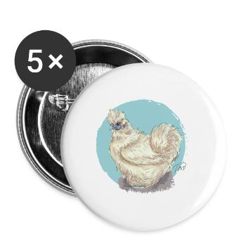 Poule en soie blanche - Lot de 5 grands badges (56 mm) - blanc - Devant