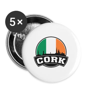 Cork Ireland Skyline Travel Souvenir Irische Flagge - Buttons groß 56 mm (5er Pack) - Weiß - Vorne