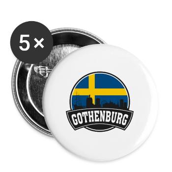 Göteborg Suède Skyline Voyage Souvenir Suédois - Lot de 5 grands badges (56 mm) - blanc - Devant