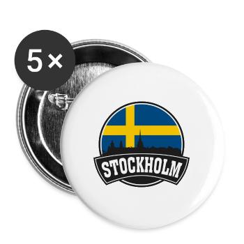 Stockholm Suède Skyline Voyage Souvenir Suédois F - Lot de 5 grands badges (56 mm) - blanc - Devant