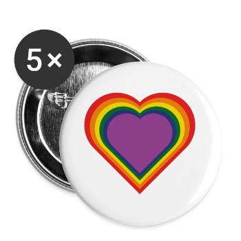 Regenbogen-Herz - Buttons groß 56 mm (5er Pack) - Weiß - Vorne
