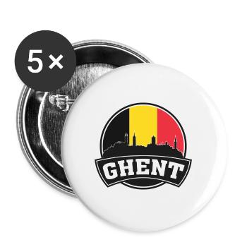 Ghent Belgique Skyline Voyage Souvenir Drapeau Belge - Lot de 5 grands badges (56 mm) - blanc - Devant