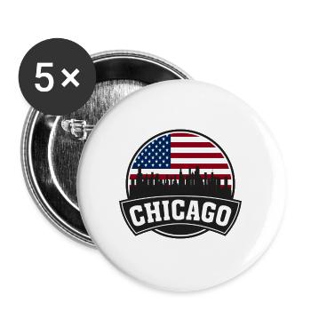 Chicago Illinois USA Skyline Travel Souvenir Ameri - Lot de 5 grands badges (56 mm) - blanc - Devant