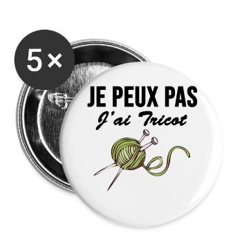 Je peux pas j ai tricot - Lot de 5 grands badges (56 mm) - blanc - Devant