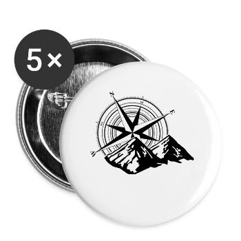 Berge Kompass schwarz - Buttons groß 56 mm (5er Pack) - Weiß - Vorne