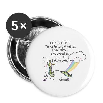 Licorne - Lot de 5 grands badges (56 mm) - blanc - Devant
