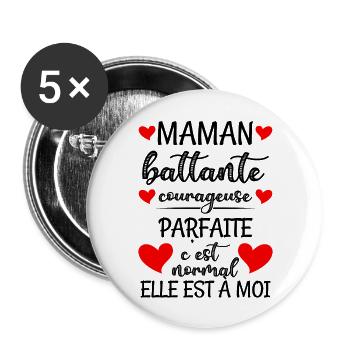 Maman battante courageuse parfaite - Lot de 5 grands badges (56 mm) - blanc - Devant