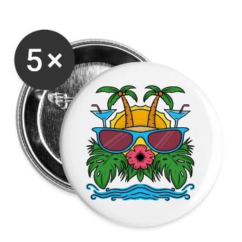 Vacation caribbean hawaii island beach vacation palm trees - Buttons large 2.2''/56 mm (5-pack) - white - Front
