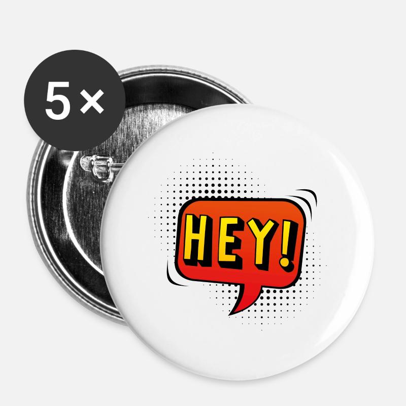 Hey Speech bubble in pop-art style - Buttons large 2.2''/56 mm (5-pack) - white