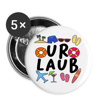 Urlaub Ferien Verreisen Sommer Sonne Meer Strand - Buttons groß 56 mm (5er Pack) - Weiß - Vorne