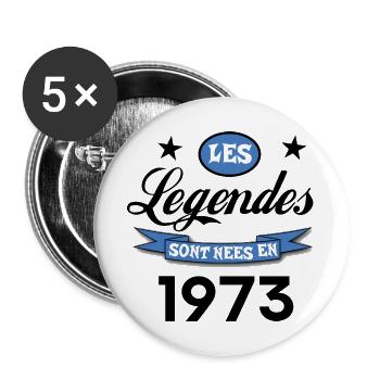 T shirt les légendes sont nées en 1973, homme. - Lot de 5 grands badges (56 mm) - blanc - Devant