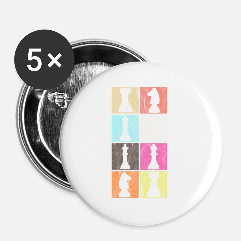 échecs - Lot de 5 grands badges (56 mm) - blanc